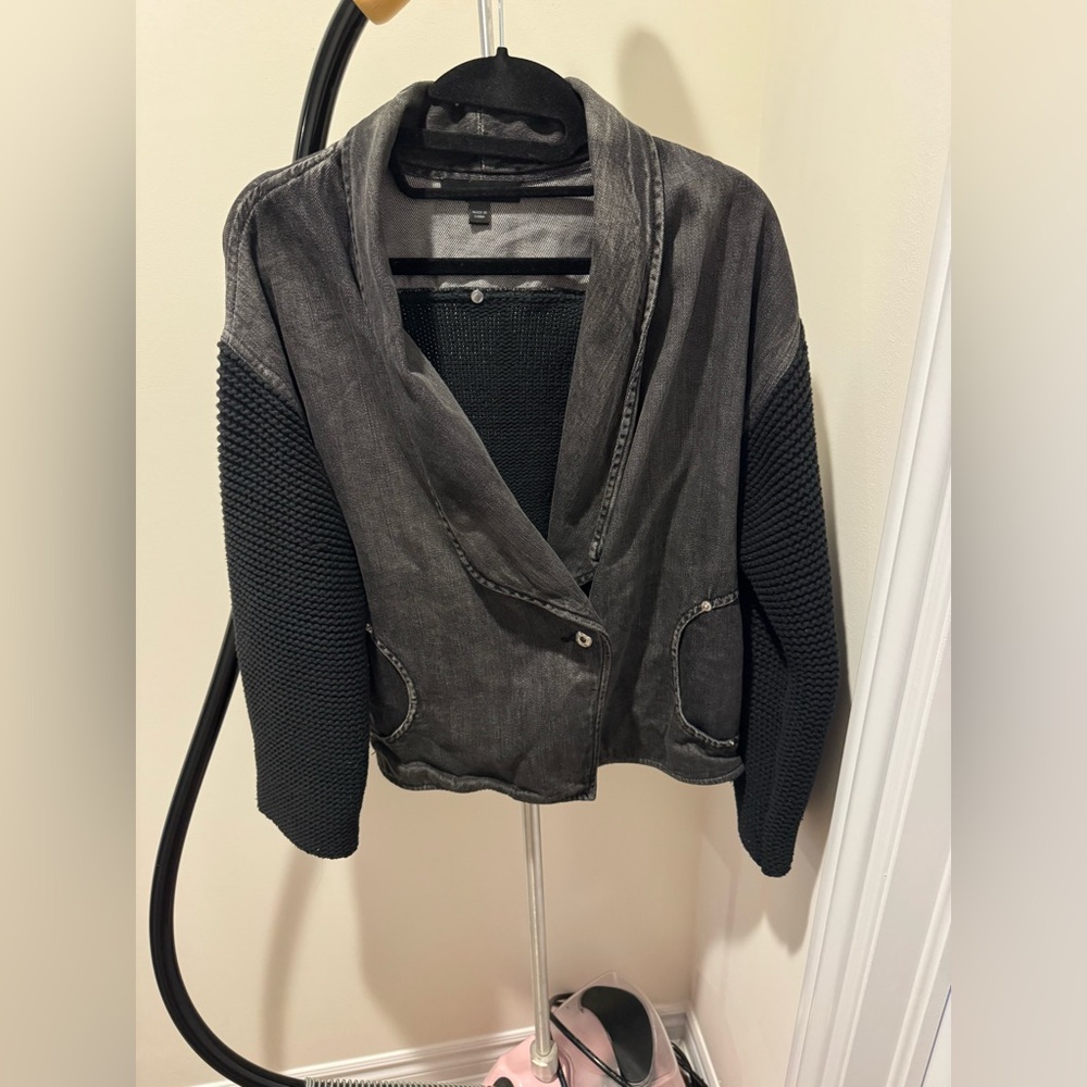 Diesel Black Jean Jacket with Textured Sleeves